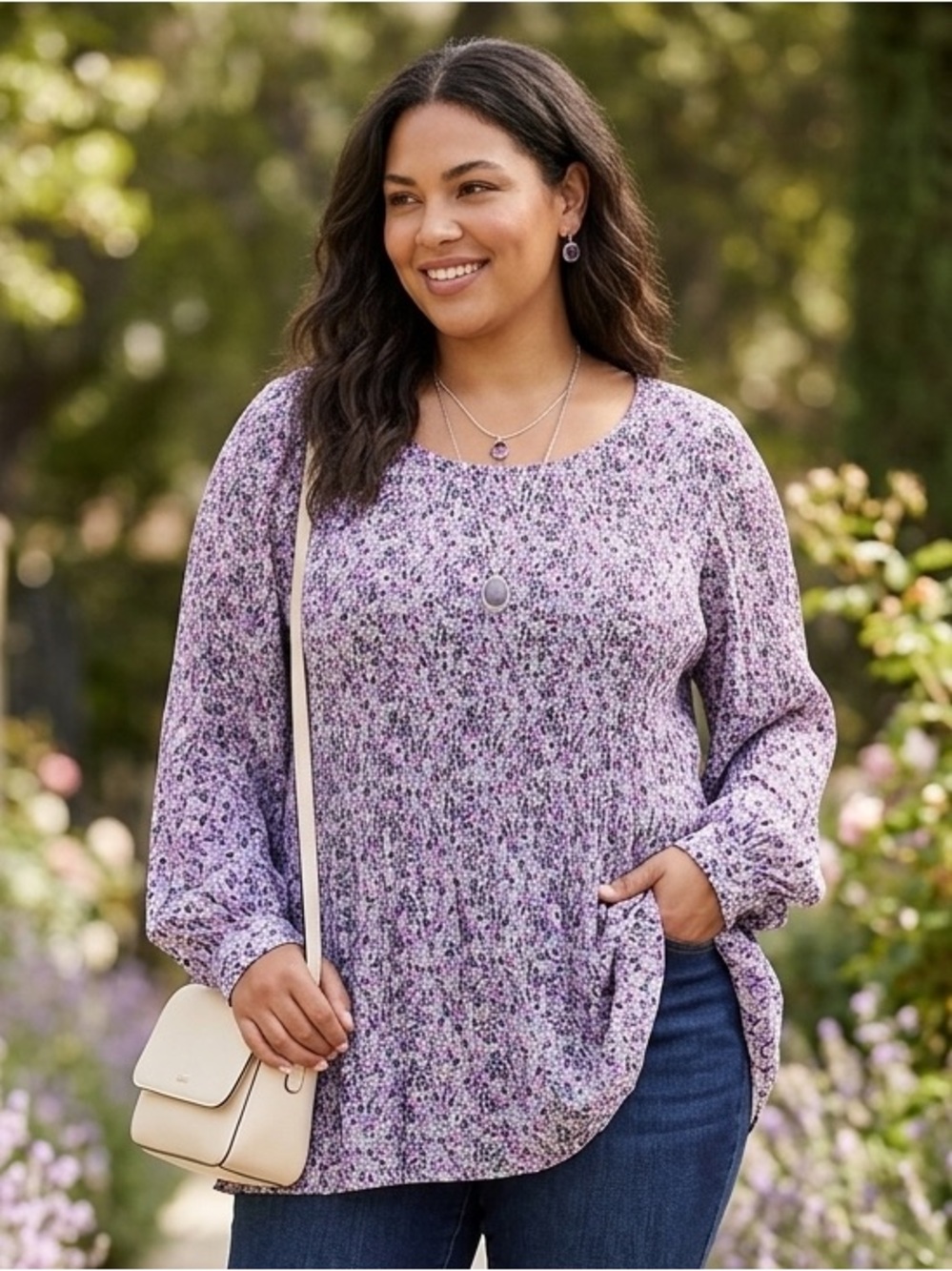 PENN Penningtons Purple Floral Peasant Boho Cottagecore Blouse Plus Size 3X